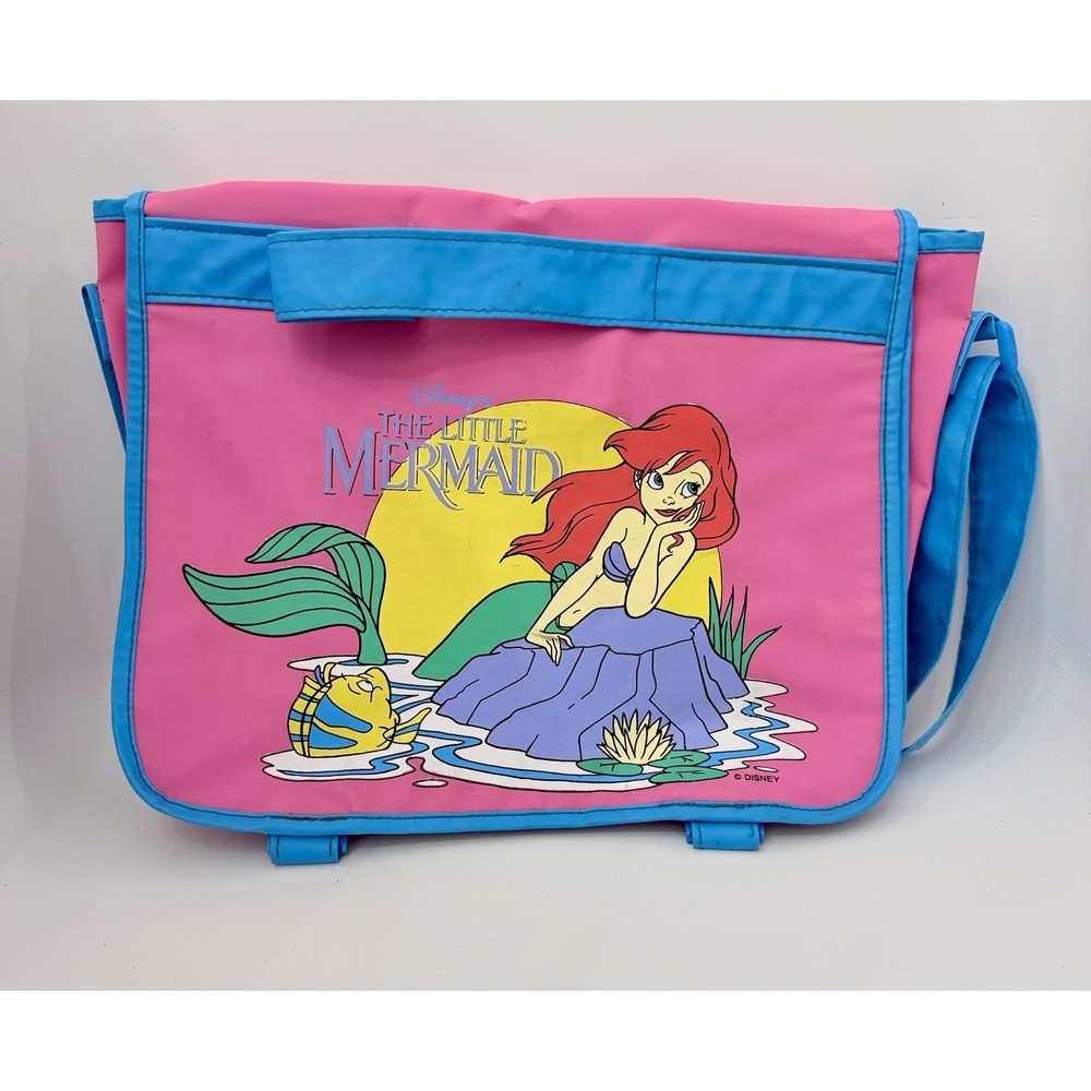 Vintage 80s Little Mermaid Messenger Bag Pink And Blue 11x12"